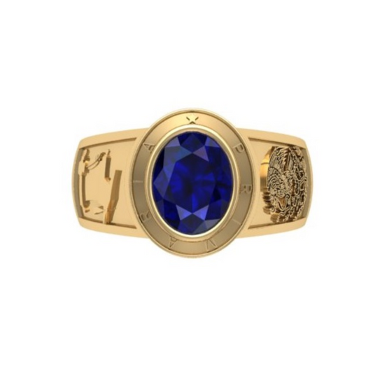 Viena Anillo de Graduación Personalizado en Oro con Zafiro de Laboratorio