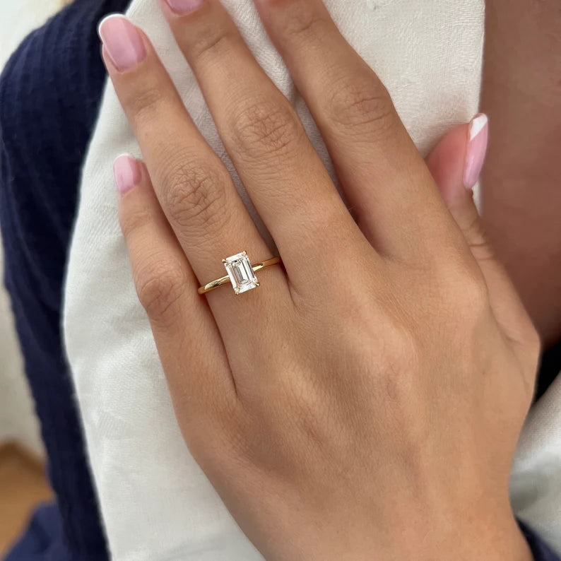 1 ct Anillo de compromiso con diamante Esmeralda Oro 14 K