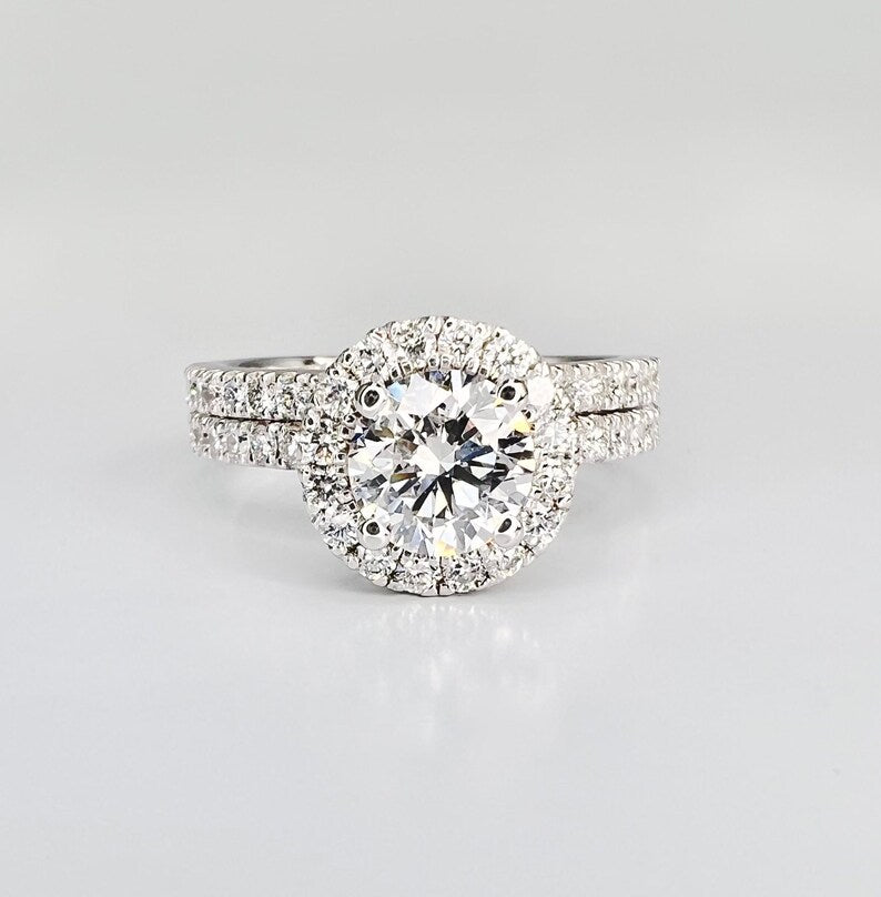 4 ct Anillo de compromiso con diamante redondo oro blanco de 14k