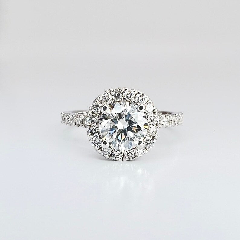 4 ct Anillo de compromiso con diamante redondo oro blanco de 14k