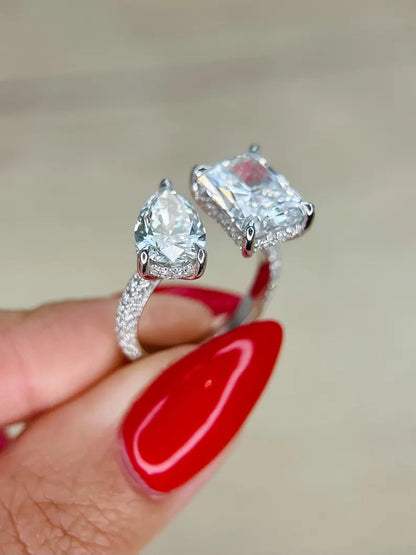 6.55 ct Anillo de compromiso con diamante Corte Radiante y Pera Oro 14k