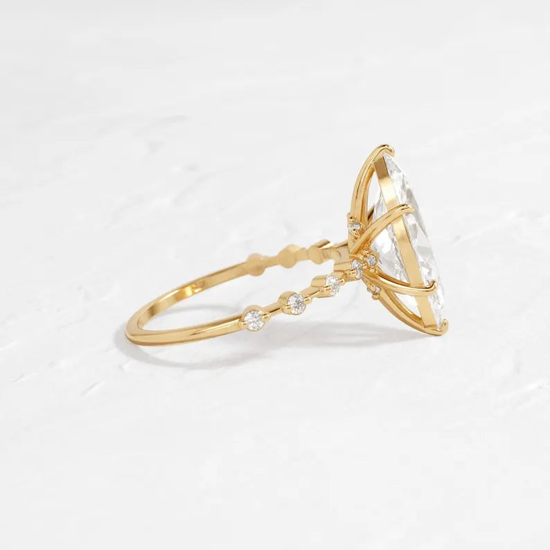 3 ct Anillo de compromiso con diamante corte marquise en oro de 14K