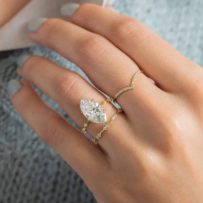 3 ct Anillo de compromiso con diamante corte marquise en oro de 14K