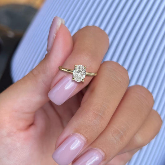 Anillo de Compromiso de Diamante Creado en Laboratorio Ovalado Certificado IG de 1 Quilate, Anillo Solitario de Perfil Bajo