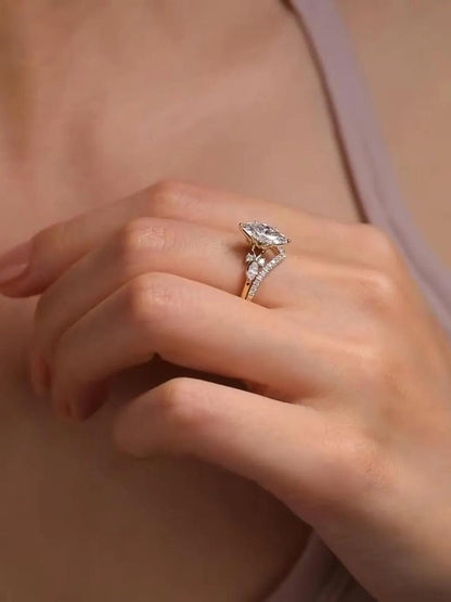 Set Amalfi — Anillo marquesa de 1.50 ct + argolla en oro 14k