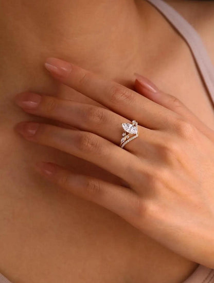 Set Amalfi — Anillo marquesa de 1.50 ct + argolla en oro 14k