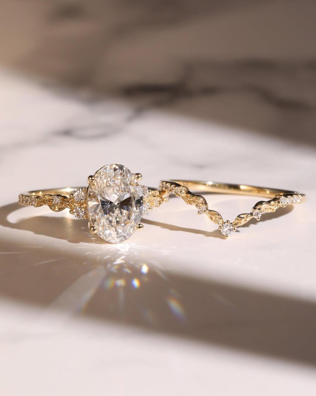 Set Portofino — Anillo de compromiso ovalado de 3 ct + Argolla de matrimonio