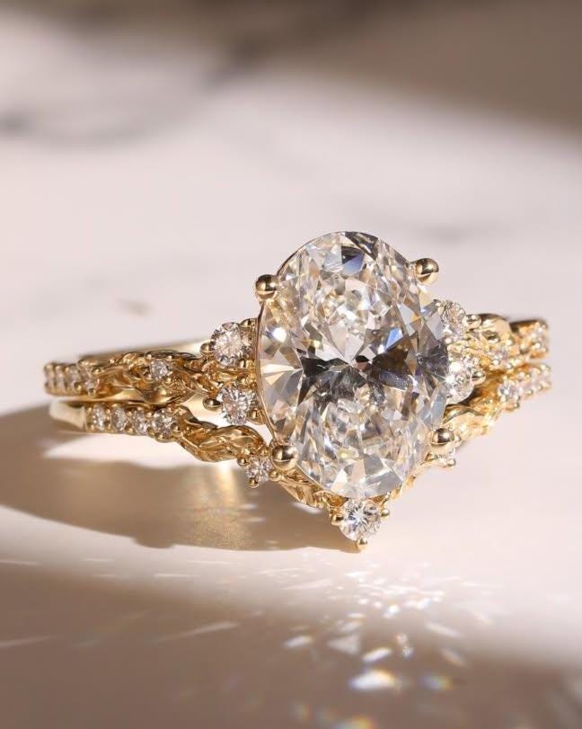 Set Portofino — Anillo de compromiso ovalado de 3 ct + Argolla de matrimonio