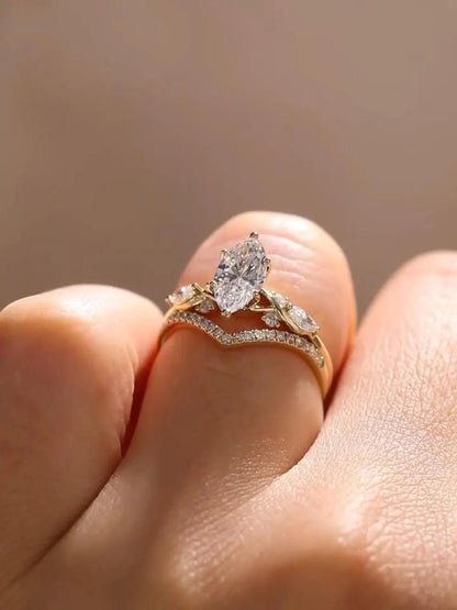 Set Amalfi — Anillo marquesa de 1.50 ct + argolla en oro 14k