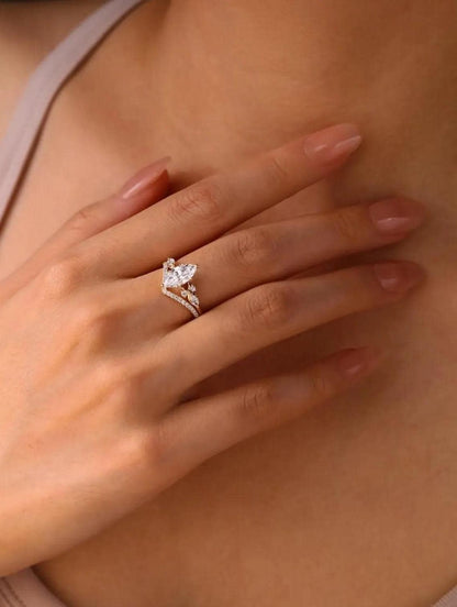 Set Amalfi — Anillo marquesa de 1.50 ct + argolla en oro 14k
