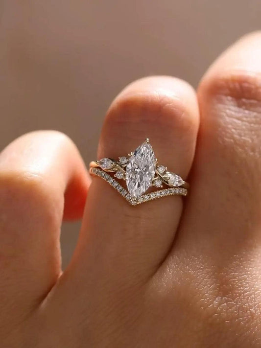 Set Amalfi — Anillo marquesa de 1.50 ct + argolla en oro 14k