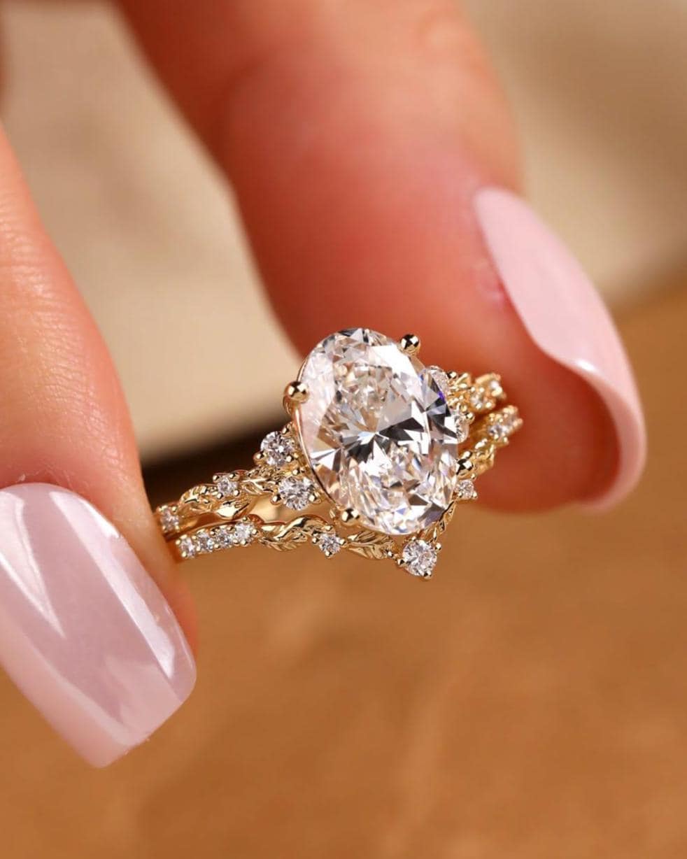 Set Portofino — Anillo de compromiso ovalado de 3 ct + Argolla de matrimonio