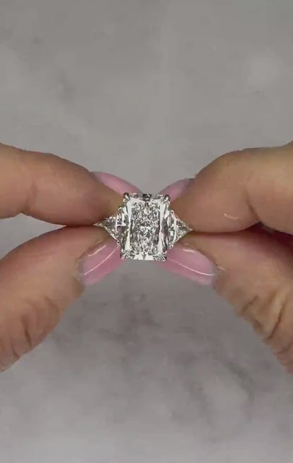 6 ct Anillo de compromiso con diamante Corte Radiante Oro 14k