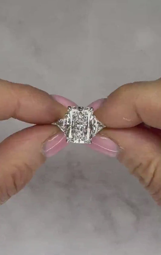 6 ct Anillo de compromiso con diamante Corte Radiante Oro 14k