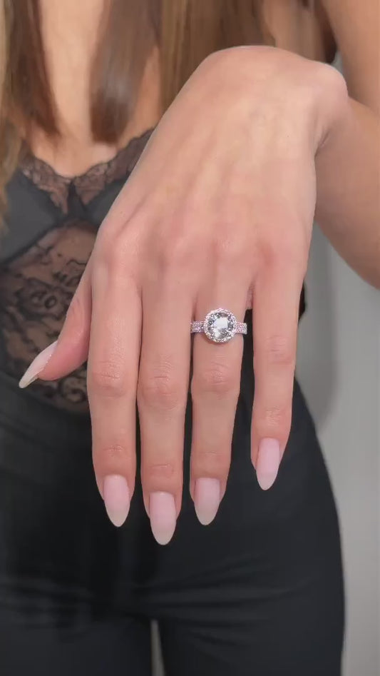 4 ct Anillo de compromiso con diamante redondo oro blanco de 14k