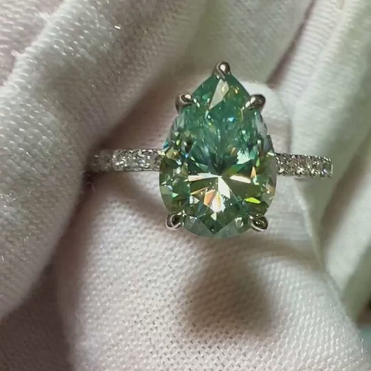 2.25 ct Anillo de compromiso con diamante pera azul verdoso vívido oro 14k