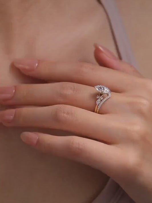 Set Amalfi — Anillo marquesa de 1.50 ct + argolla en oro 14k