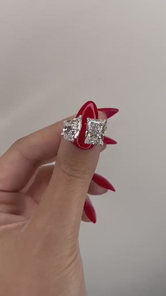 6.55 ct Anillo de compromiso con diamante Corte Radiante y Pera Oro 14k
