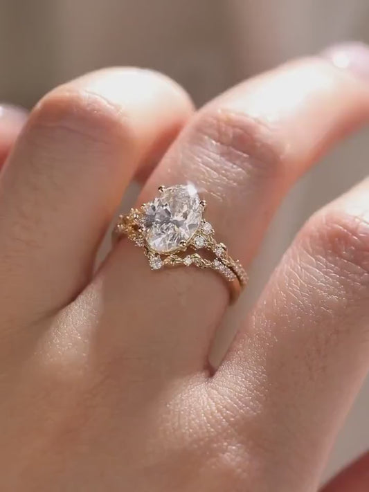 Set Portofino — Anillo de compromiso ovalado de 3 ct + Argolla de matrimonio