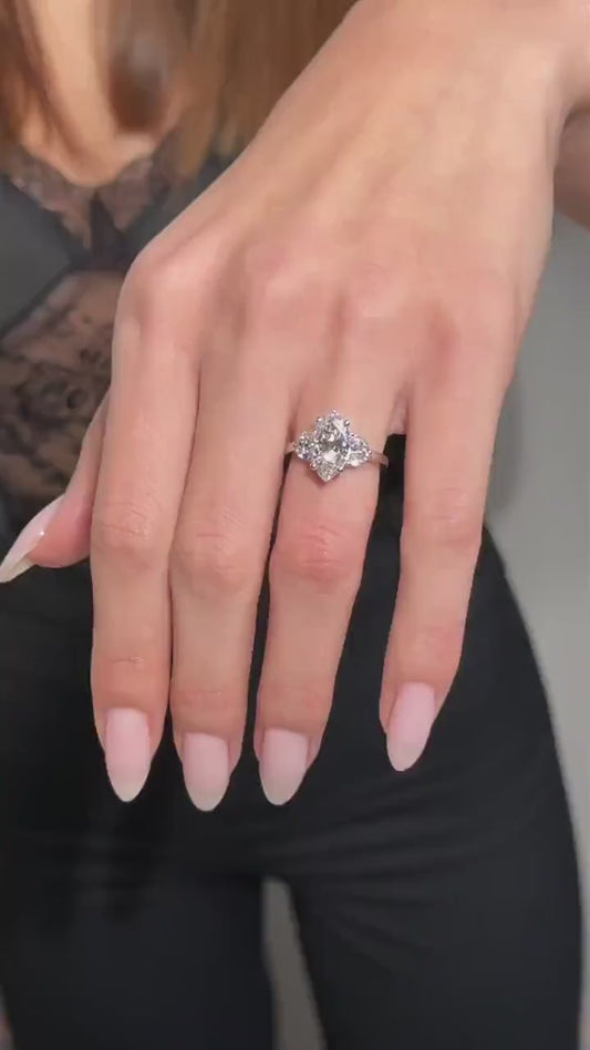 3.80 ct Anillo de compromiso con diamante marquesa en oro de 14k