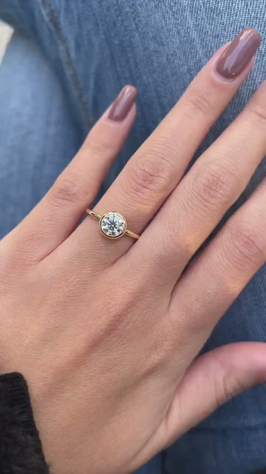 1 ct Anillo de compromiso con diamante redondo oro 14k