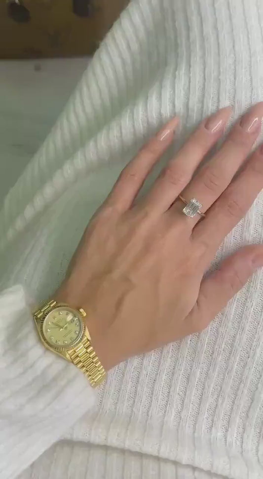 3.00 ct Anillo de compromiso con diamante corte esmeralda en oro sólido de 14k