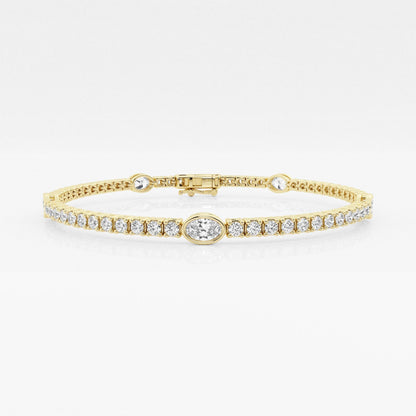 Pulsera Tenis con Diamante Oval en oro de 14 Kilates - BODHANA