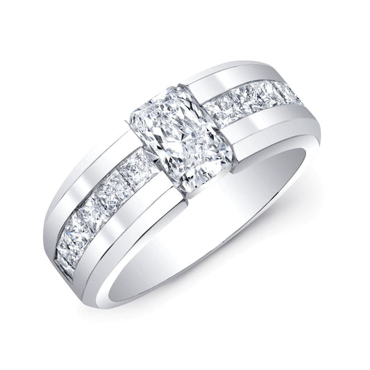 Anillo de Compromiso para Hombre con Diamante Radiante de 3.20 Quilates