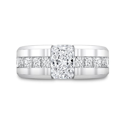 Anillo de Compromiso para Hombre con Diamante Radiante de 3.20 Quilates